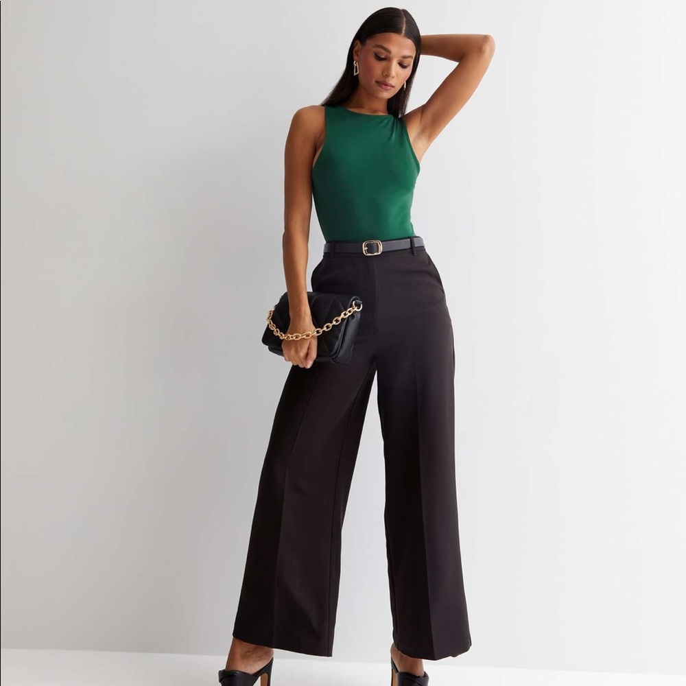 Dark Green Slinky Racer bodysuit New Look
